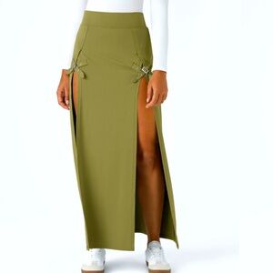 NWT!! High Waisted Decorative Buckle Split 2-in-1 Maxi Casual Skirt- Sz Xs